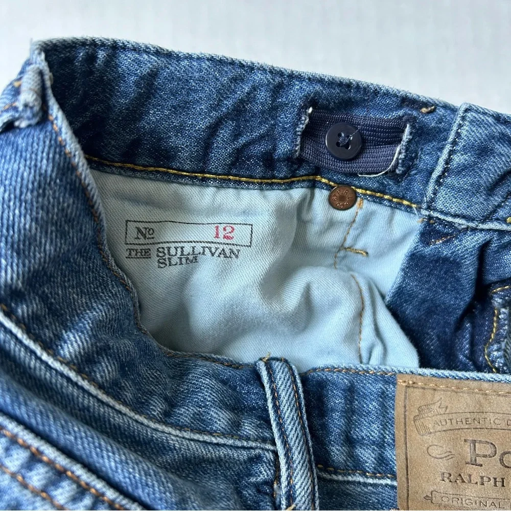 Polo Ralph Lauren The Sullivan Slim Paint-Splatter Blue Jean Shorts, Size 12.